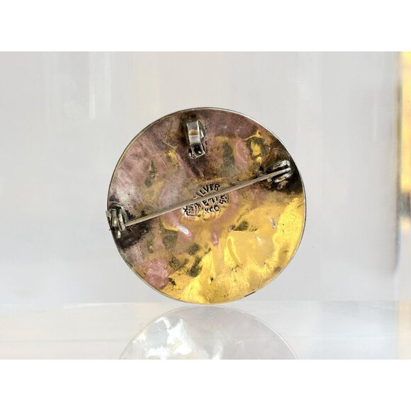 Taxco Sterling Silver Abalone Mexican Round Abstract Vintage Brooch Pendant - Picture 4 of 10